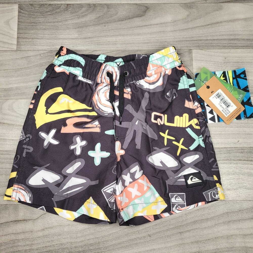 Quiksilver Next Gen Volley Boy 12 Size 5 Black Swimsuit Swim Trunks NWT